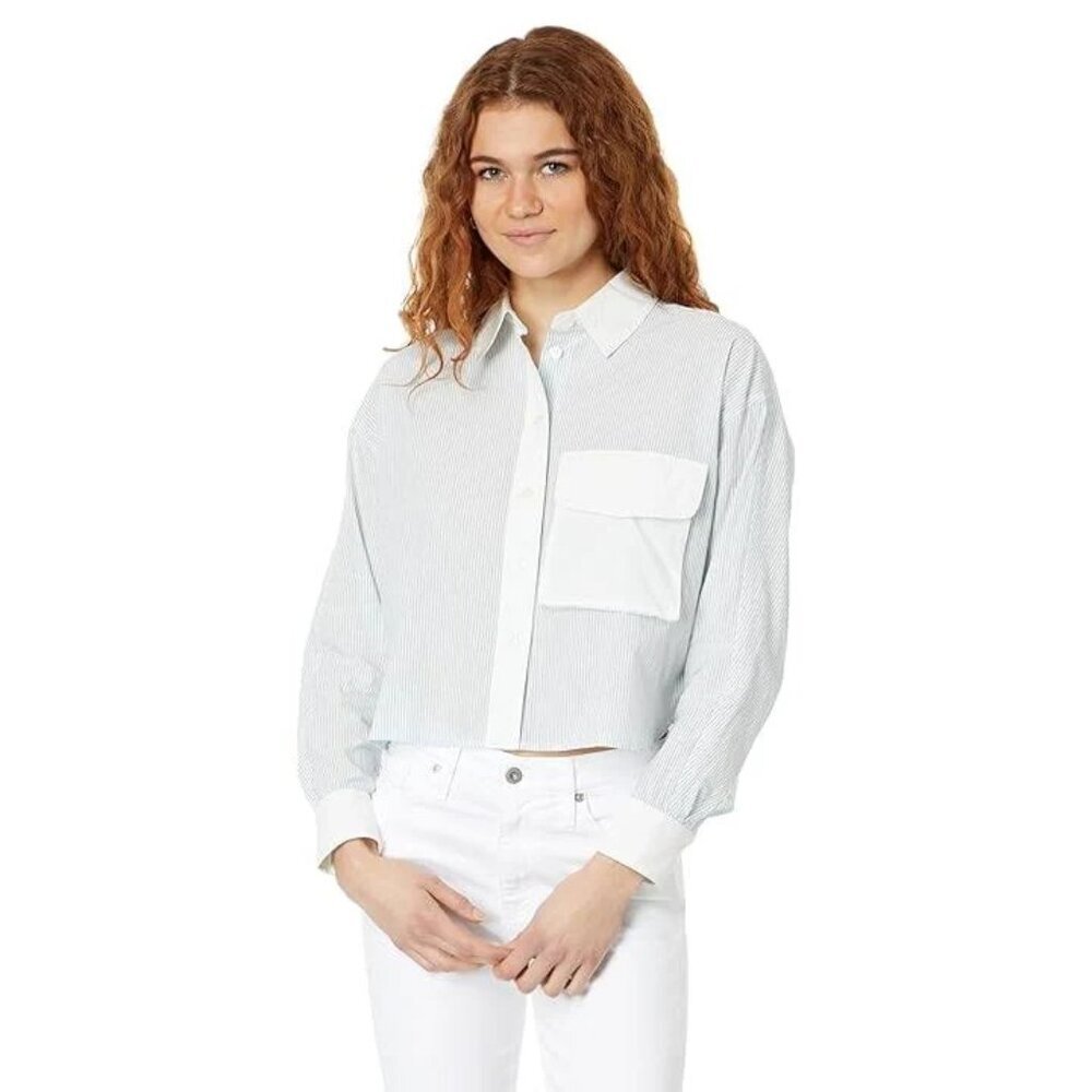 Madewell Flap-Pocket Crop Button-Up Shirt in Poplin NWT Size XS
